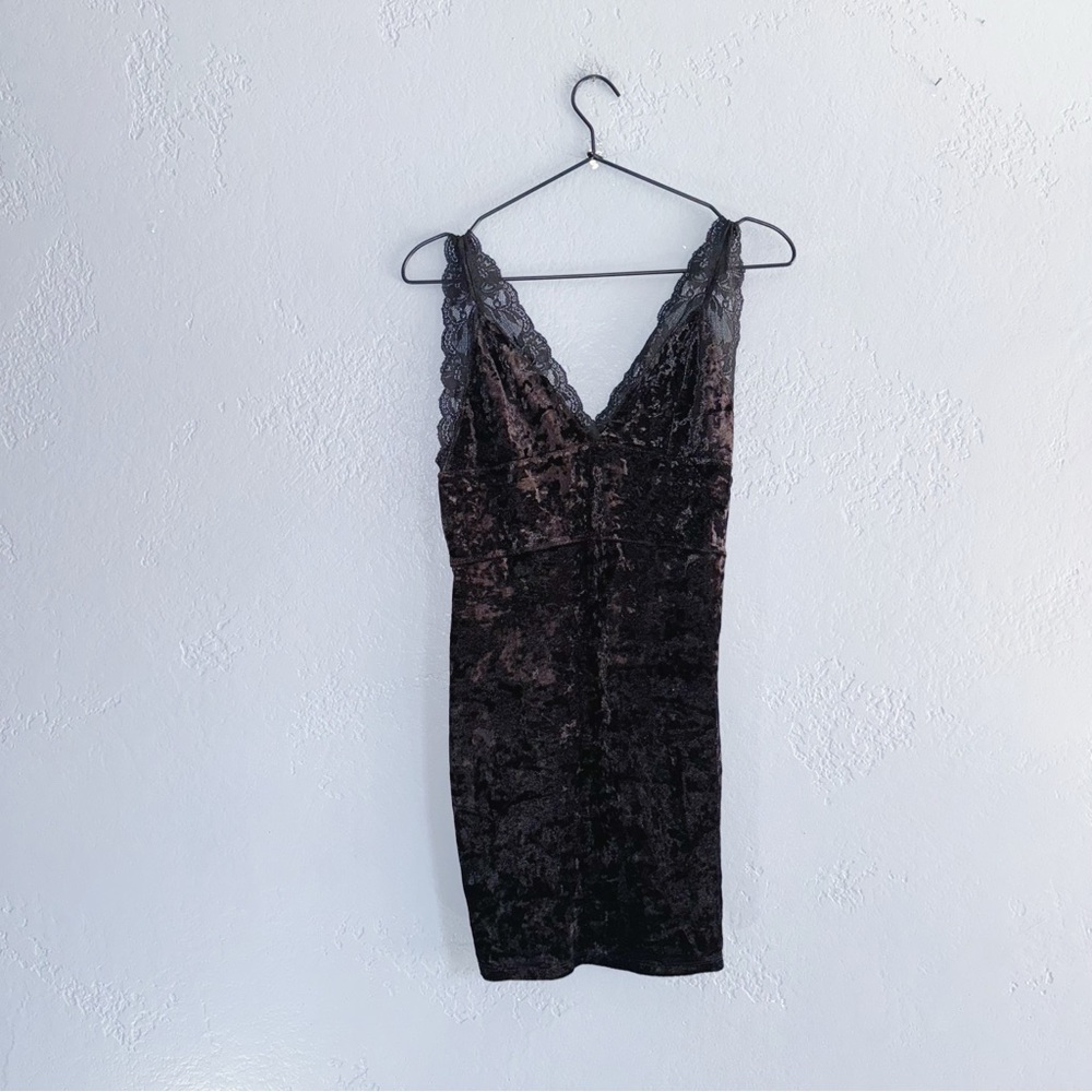 Free People Black Velvet Mini Dress Lace Size Medium